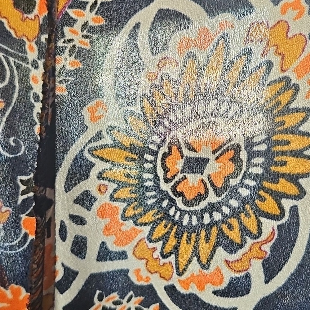 Valerie Stevens Navy, Orange, and Gold Patterned Popover Blouse - Picture 9 of 14